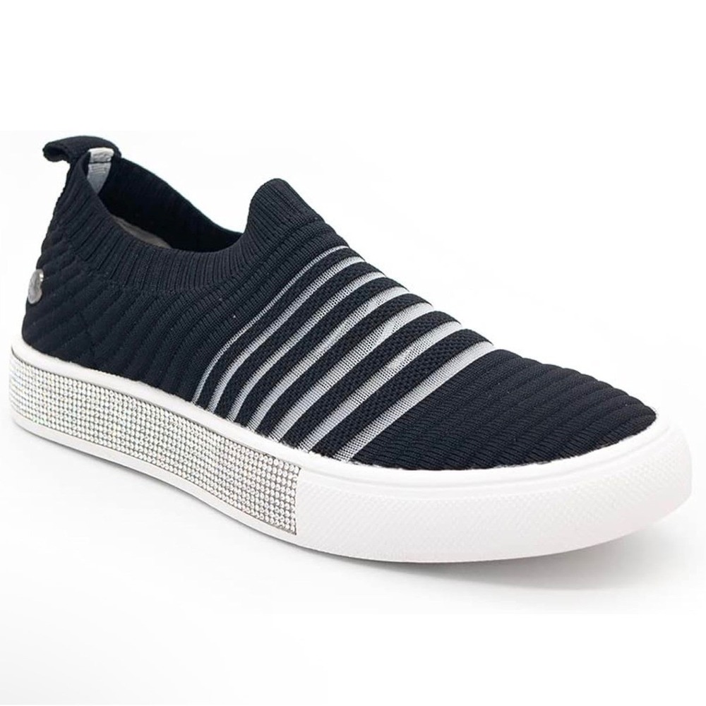 Bernie Mev Iris K Kids 4 US Black Knit Rhinestone Slip On Sneakers 35 New